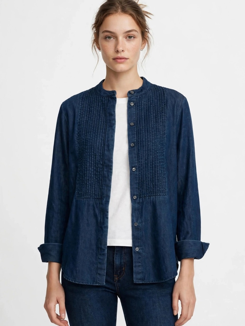 Banana Republic Navy Pintuck Front Denim Shirt M NWT Chumbray Top